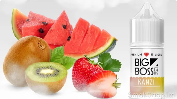 Big Boss Kanzi Likit (Salt) - karpuz, kivi ve çilek yanında 30 ml Kanzi şişesi
