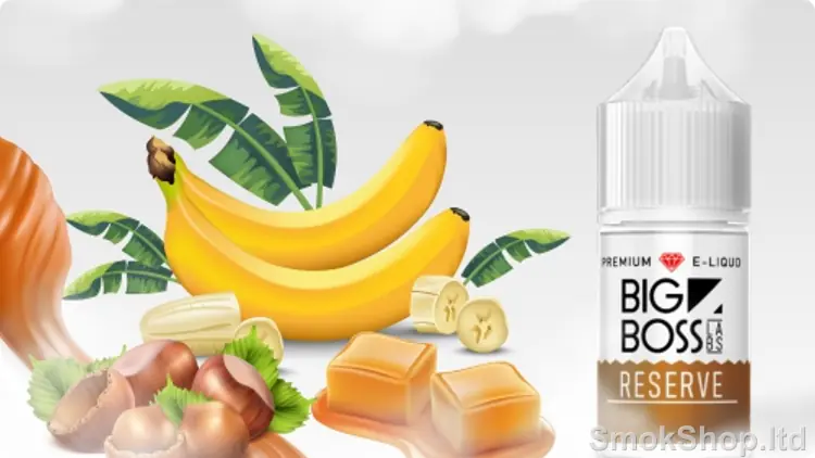 Big Boss Reserve 30 mL - muz, fındık ve karamel yanında 30 ml şişe