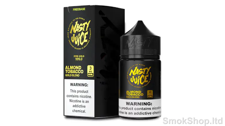 Nasty Gold Blend Tobacco 60 ml - bademli tütün aromalı freebase şişe ve kutusu