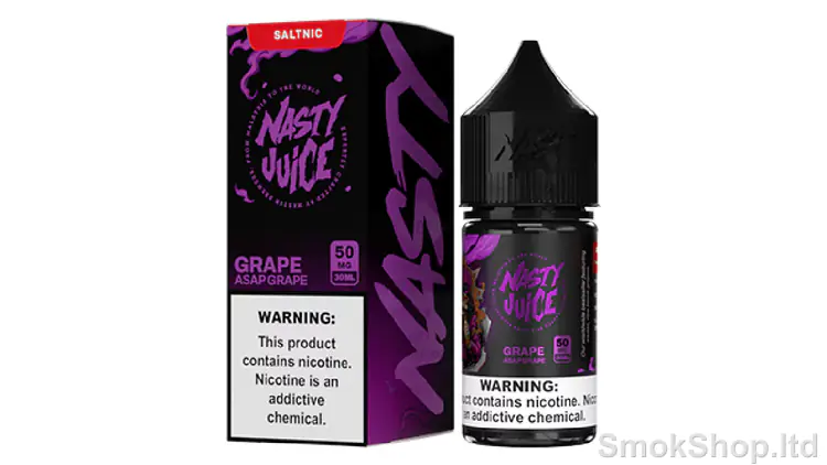 Nasty Juice Asap Grape Salt 30 ml - siyah üzüm ve yaban meyvesi aromalı saltnic kutusu ve 30 ml salt likit şişesi