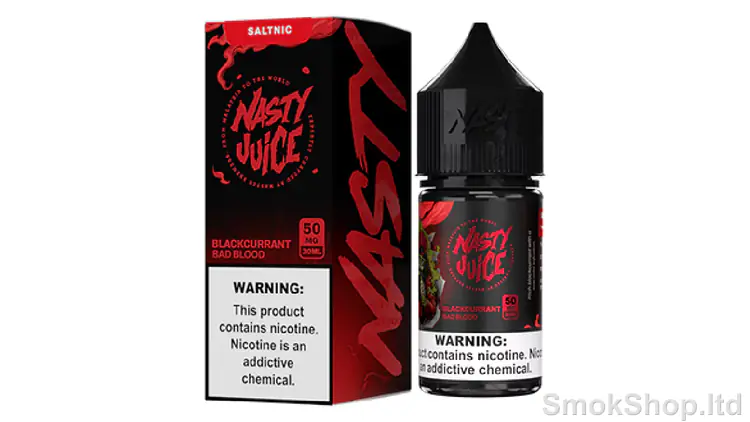 Nasty Juice Bad Blood Salt 30 ml - frenk üzümü ve nane aromalı saltnic kutusu ve 30 ml salt likit şişesi