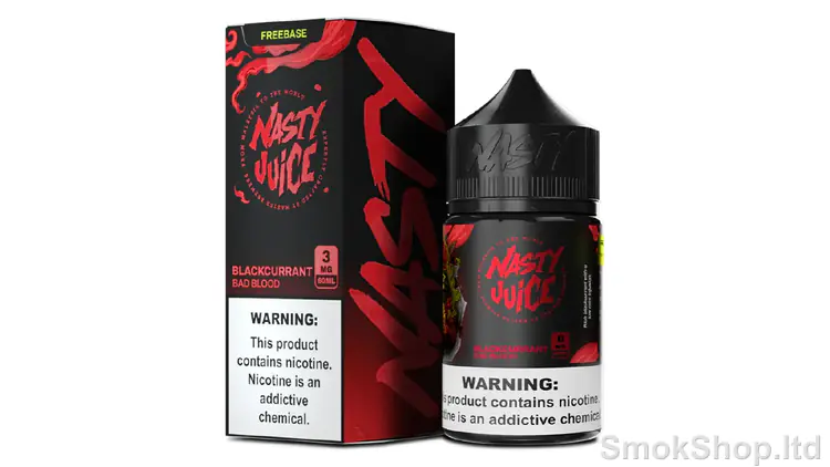 Nasty Juice Bad Blood 60mL - frenk üzümü aromalı 60 ml şişe ve kutusu