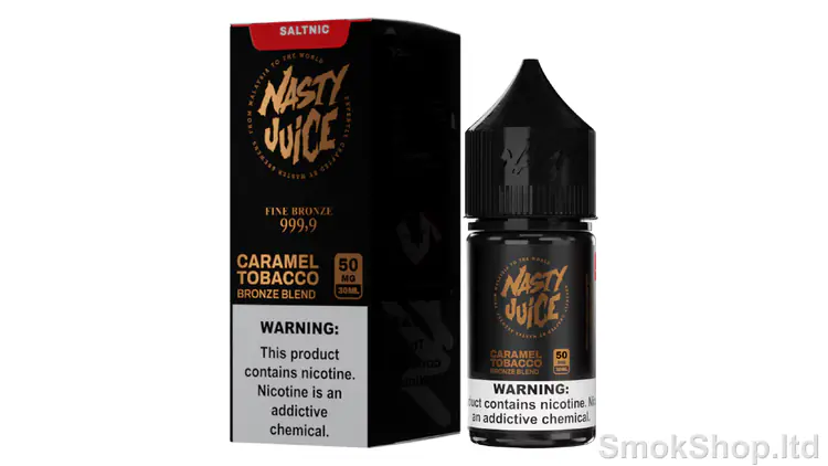 Nasty Juice Bronze Blend Caramel Tobacco 30 ml Salt Likit - karamelli tütün aromalı saltnic kutusu (50 mg) ve 30 ml salt likit şişesi