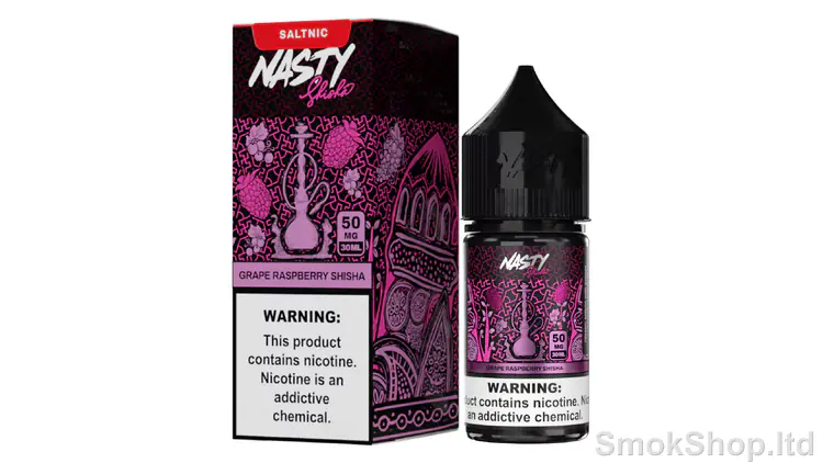 Nasty Juice Grape Raspberry Salt 30 ml - üzüm ve ahududu aromalı Nasty Shisha saltnic kutusu ve 30 ml salt likit şişesi