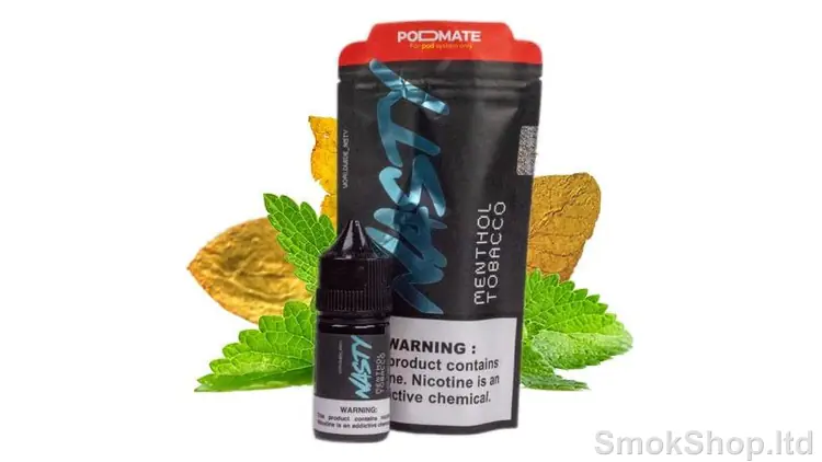 Nasty Juice Menthol Tobacco Salt 30 ml - Podmate paketi, 30 ml salt likit şişesi, tütün yaprakları ve nane