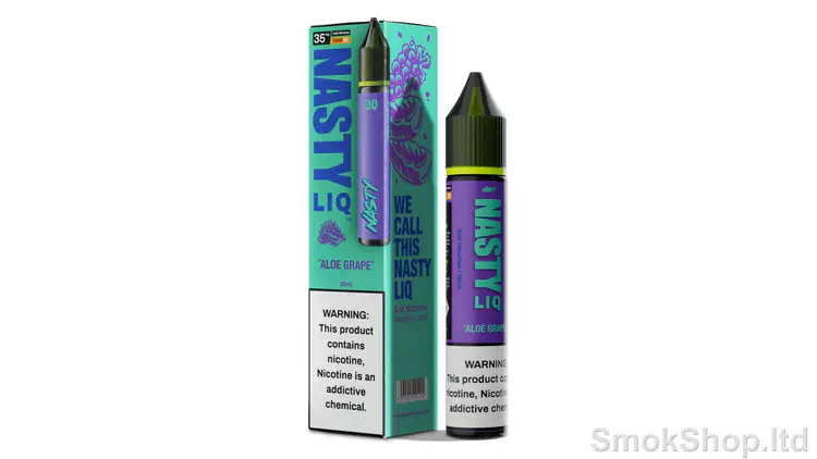 Nasty LIQ Aloe Grape Salt Likit 30 ml - aloe vera ve üzüm aromalı Nasty LIQ kutusu ve 30 ml salt likit şişesi