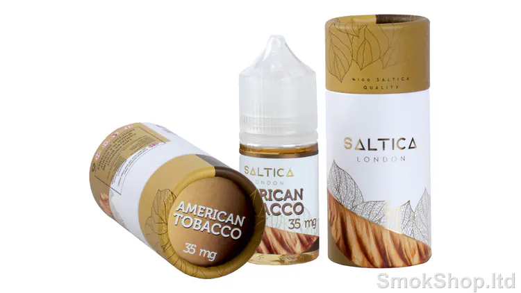 Saltica American Tobacco 35 mg - Saltica London ambalajında 30 ml şişe ve silindir kutular