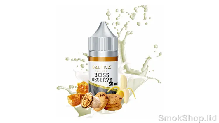 Saltica Boss Reserve Salt Likit 30ml - ceviz, kurabiye, muz, bal peteği ve süt sıçramasıyla 30 ml şişe