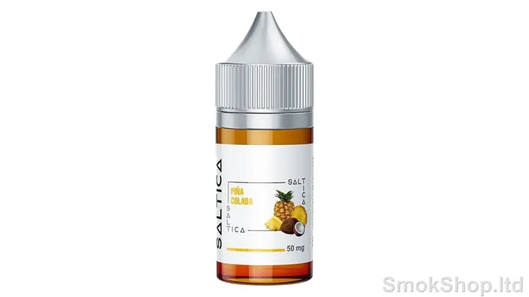 Saltica Pina Colada Salt Likit 30ML - ananas ve hindistan cevizi görselli etiketiyle 30 ml şişe