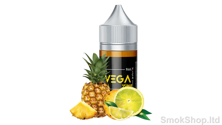 Saltica Vega Salt Likit 30ML - ananas ve limon dilimleriyle 30 ml şişe