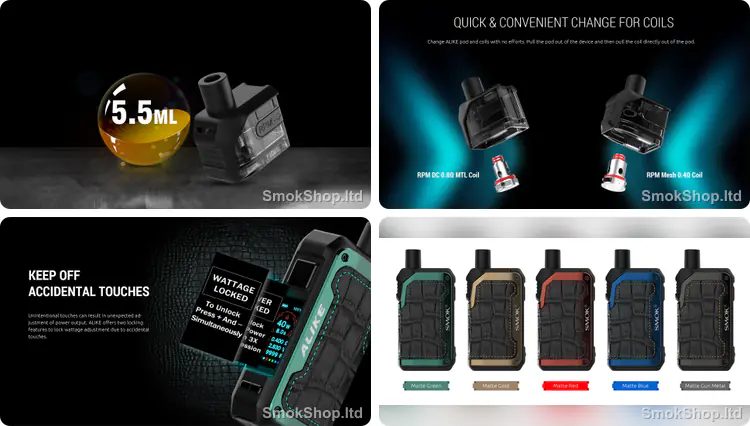 Smok ALIKE - 5.5ml pod, kolay coil değişimi, güç kilidi ve renk seçenekleri