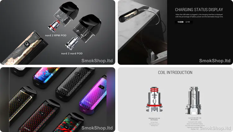Smok Nord 2 - RPM ve Nord pod, şarj durumu ekranı, renk seçenekleri ve coil seçenekleri