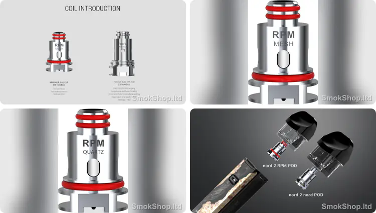 Smok Nord 2 Coil - RPM Mesh 0.4Ω ve RPM Quartz 1.2Ω coil, Nord 2 RPM pod ile coil uyumu