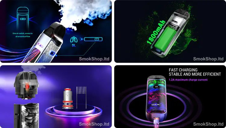 Smok Nord 50W - ayarlanabilir hava akışı, 1800mAh batarya, LP2 pod ve mesh coil, hızlı şarj