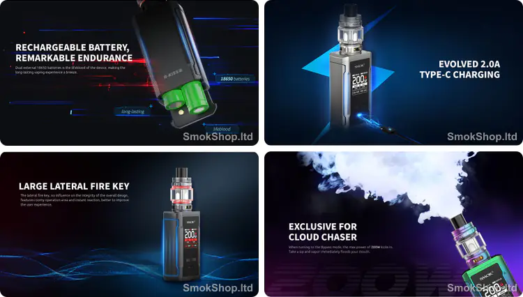 SMOK R-KISS 2 - çift 18650 pil, 2.0A Type-C şarj, büyük yan ateşleme tuşu ve yoğun bulut performansı