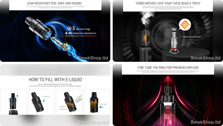 Smok RPM 25 Pod Kartuş - sızdırmaz pod, LP1 0.9Ω mesh coil ile kullanım, likit dolum adımları ve hava akışı