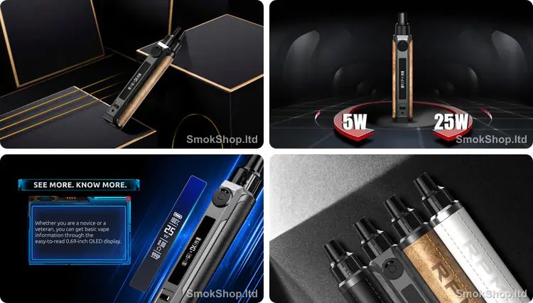 Smok RPM 25W - deri gövde tasarımı, 5W-25W güç ayarı, OLED ekran ve premium renk seçenekleri