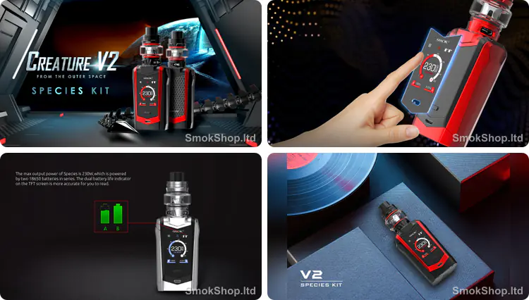 SMOK Species 230W - dokunmatik TFT ekran, çift 18650 pil ile 230W güç ve şık tasarım