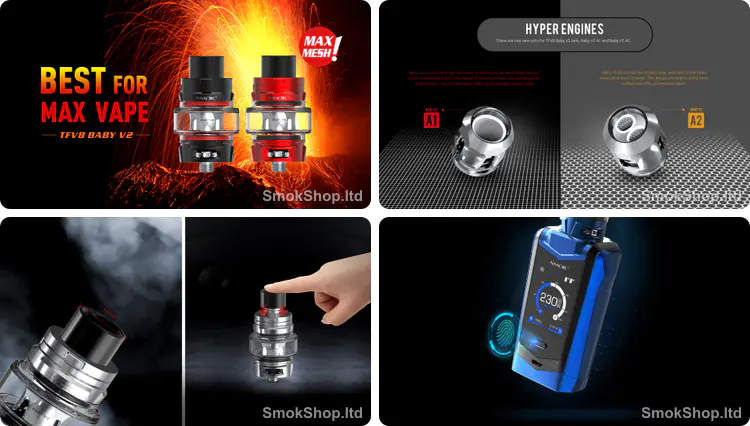 SMOK Species 230W - TFV8 Baby V2 tank, A1/A2 mesh coil, üstten dolum ve dokunmatik kontrol