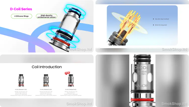 SMOK Supa Pro Coil - D-Coil serisi, çift mesh ısıtma, 0.15Ω / 0.23Ω / 0.4Ω seçenekleri ve sızdırmaz alt yapı