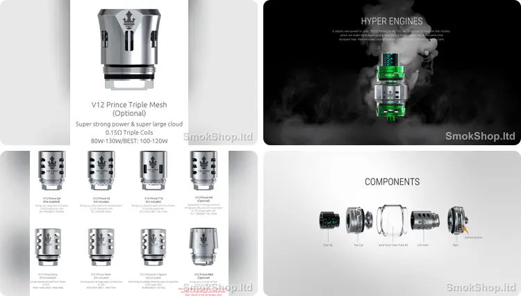 SMOK TFV12 Prince Triple Mesh Coil - 0.15 ohm üçlü mesh, 80-130W, V12 Prince coil ailesi ve TFV12 Prince tank