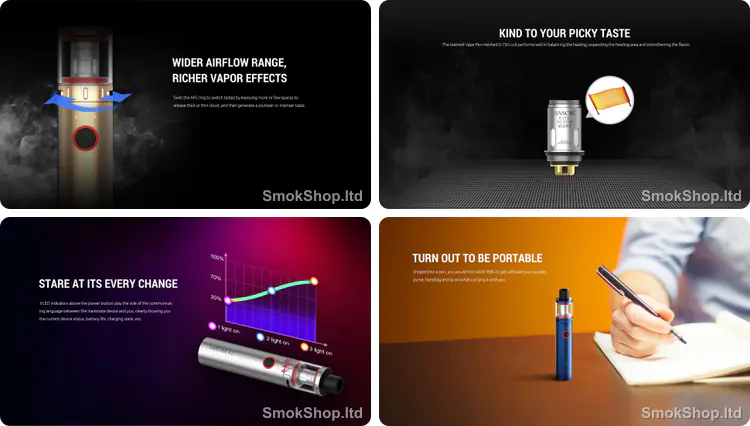 SMOK Vape Pen V2 - ayarlanabilir hava akışı, mesh coil, LED pil göstergesi ve taşınabilir tasarım