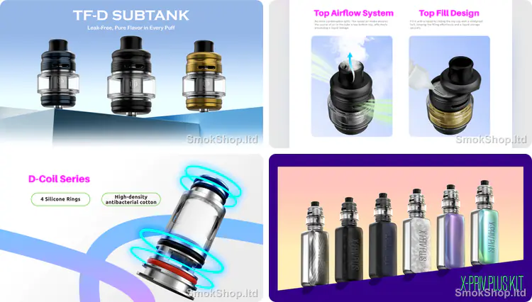 SMOK X-Priv Plus - TF-D Subtank, üstten hava akışı ve dolum, D-Coil serisi ve renk seçenekleri