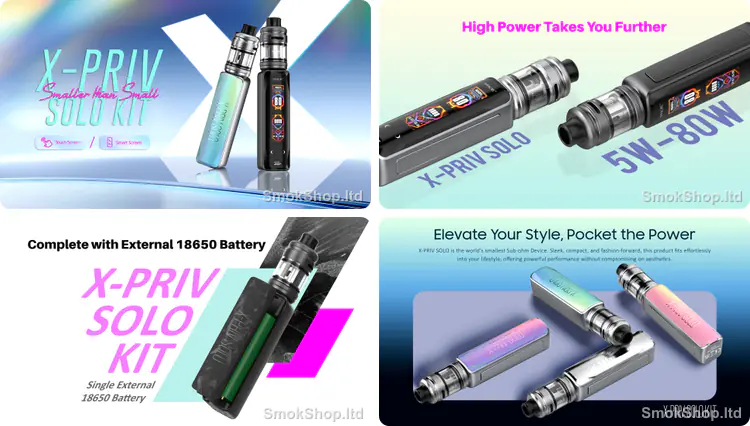 SMOK X-Priv Solo - dokunmatik ekranlı kompakt kit, 5W-80W güç, tek 18650 pil ve şık tasarım