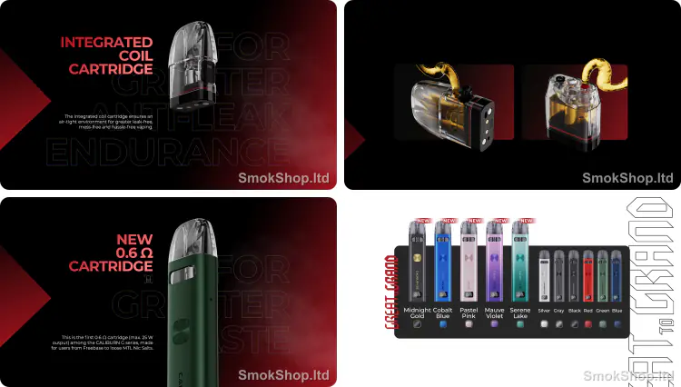 Uwell Caliburn G3 - sızdırmaz entegre coilli kartuş, üstten dolum, 0.6Ω kartuş ve renk seçenekleri