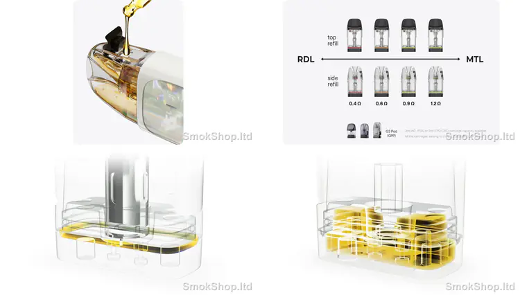 Uwell Caliburn G4 / GPP Kartuş - kolay dolum, 0.4-1.2Ω direnç seçenekleri ve sızdırmaz taban yapısı