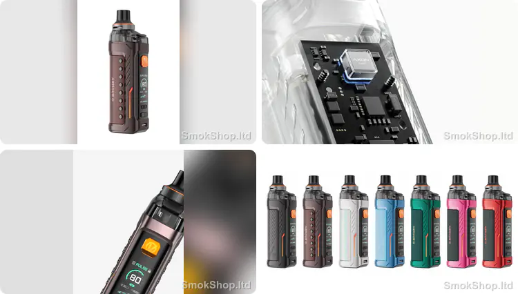 Vaporesso Armour G - deri dokulu gövde, AXON çip, 80W TFT renkli ekran ve renk seçenekleri
