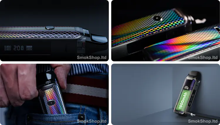 Vaporesso Luxe PM40 - kompakt gövde ve OLED ekran, holografik IML panel, cebe sığan boyut ve 1800mAh pil
