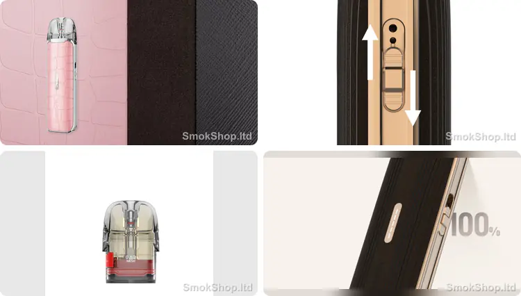Vaporesso Luxe Q3 - deri kaplama, ayarlı hava akışı, 0.8Ω mesh kartuş ve LED pil göstergesi