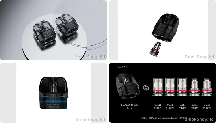 Vaporesso LUXE XR Boş Kartuş DTL - 5 ml pod, değiştirilebilir GTX coil, SSS sızdırmaz yapı ve DTL coil uyumu