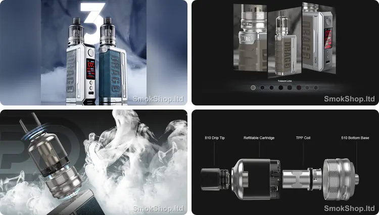 Voopoo Drag 3 - 177W TFT ekranlı kit, deri ve metal gövde tasarımı, TPP Pod Tank ve parçaları