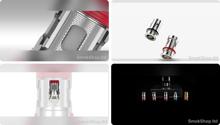 VOOPOO PnP Coil Serisi - mesh coil yapısı, PnP coil yakın çekim, kartuş içindeki coil kesiti ve PnP coil çeşitleri